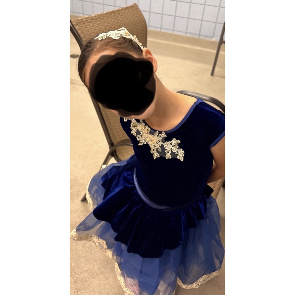 Weissman Blue Velour Leotard Dance Costume Tutu Plus Hair Piece Child 1C‎ (5)